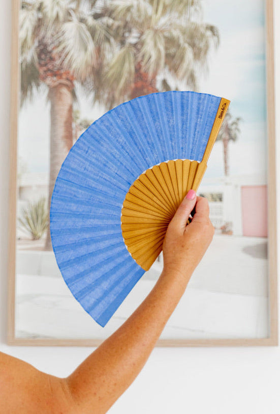 Aster Blue Linen Hand Fan