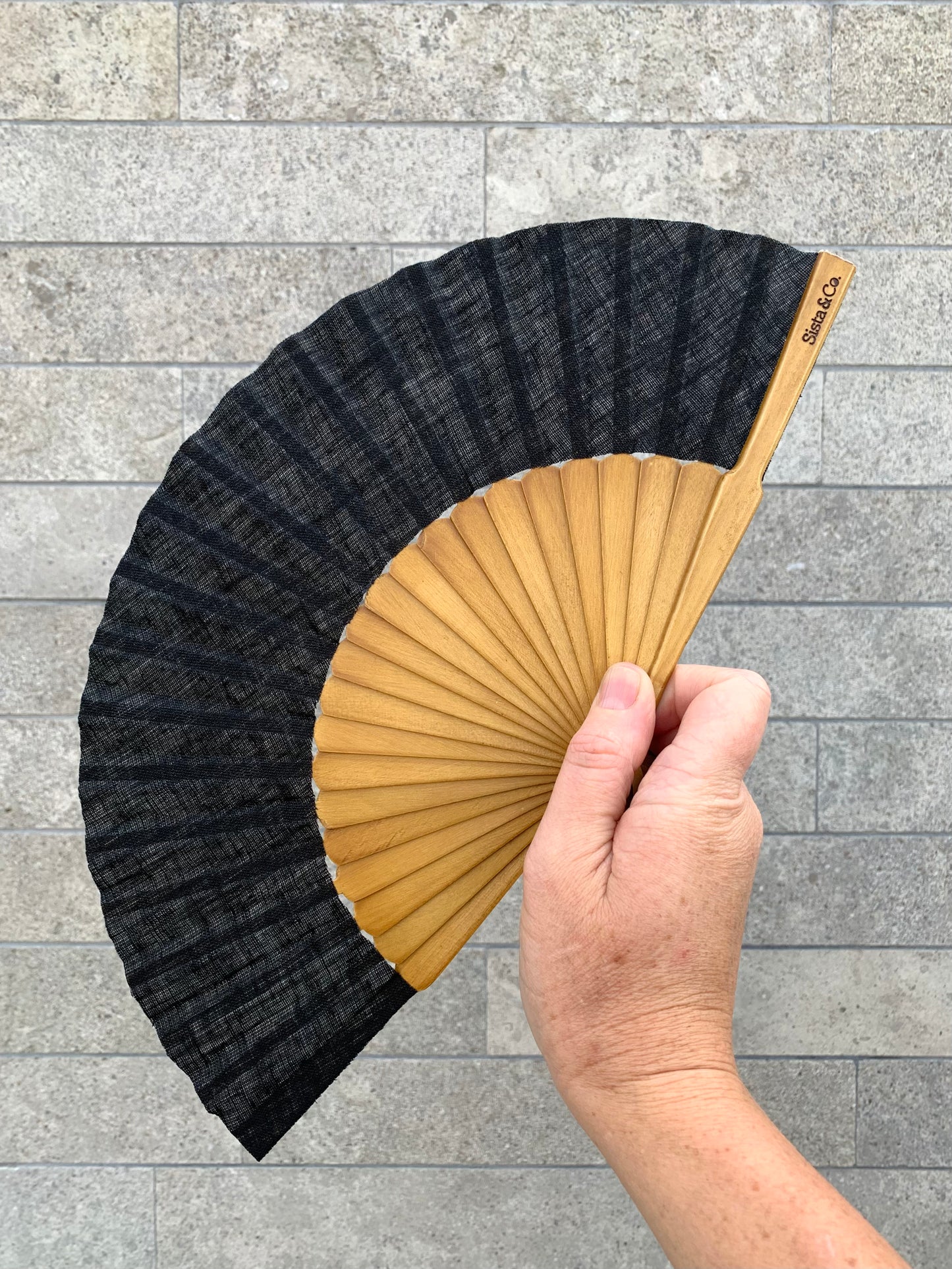 Black Linen Hand Fan