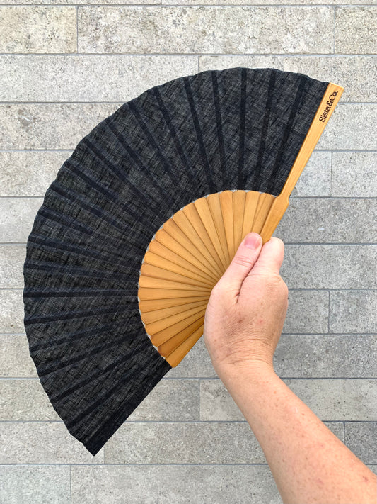 Black Linen Hand Fan