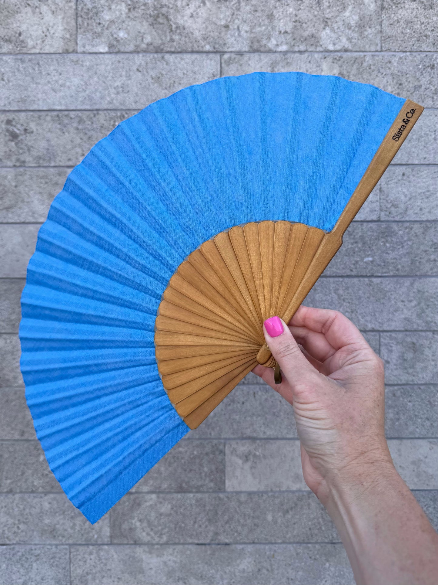 Aster Blue Linen Hand Fan