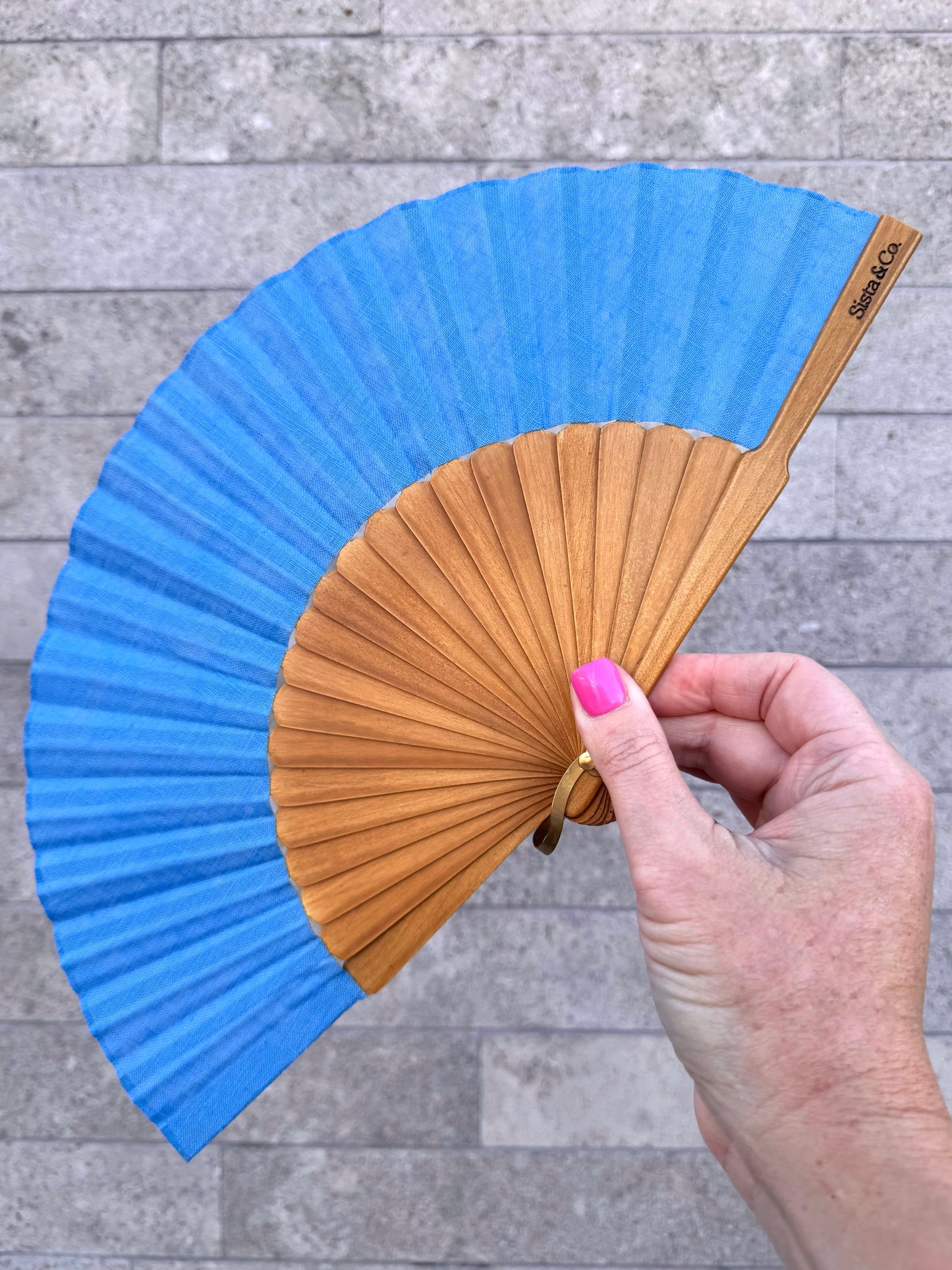 Aster Blue Linen Hand Fan