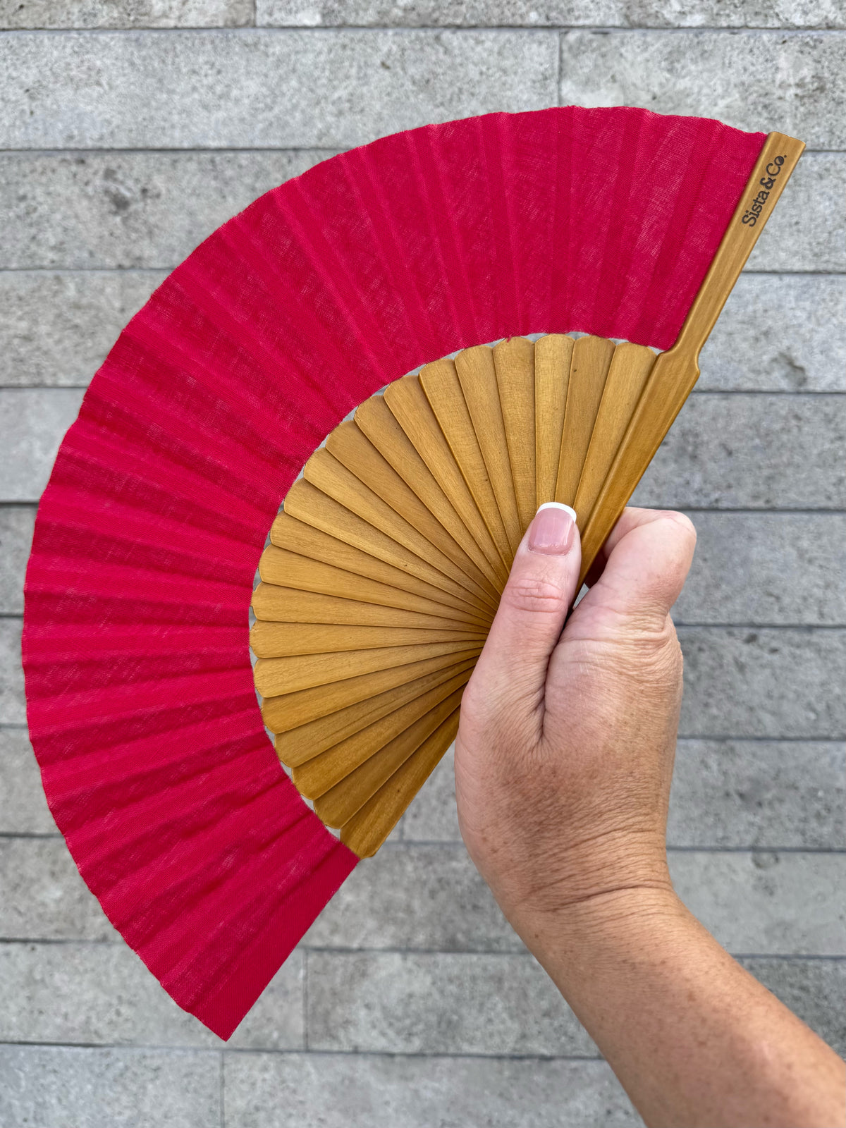 Crimson Linen Hand Fan