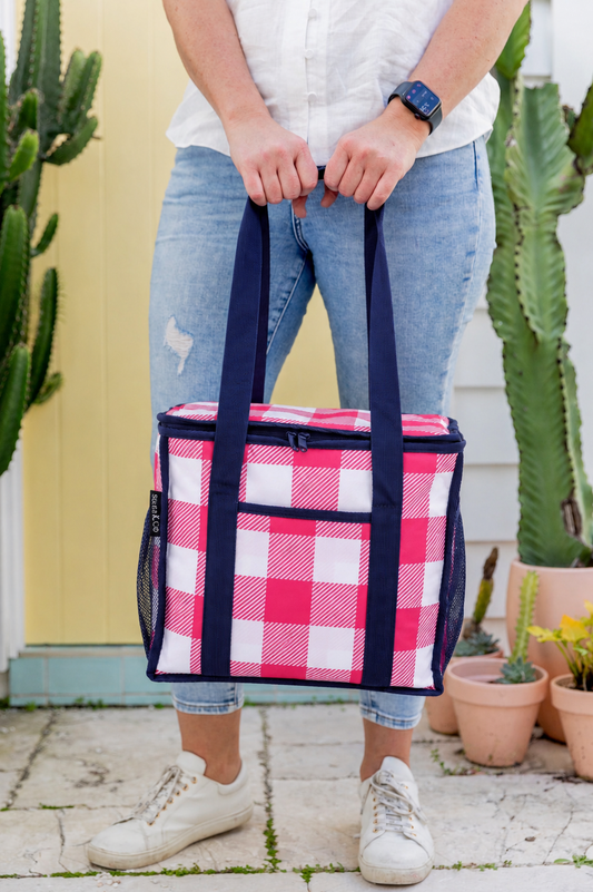 'Pink/Navy' Mid-Size Cooler Bag
