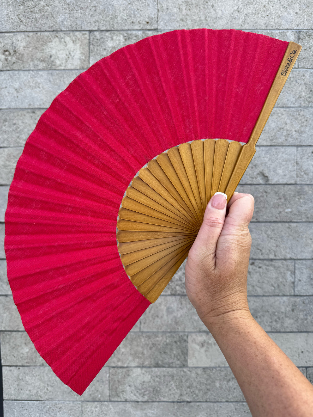 Crimson Linen Hand Fan