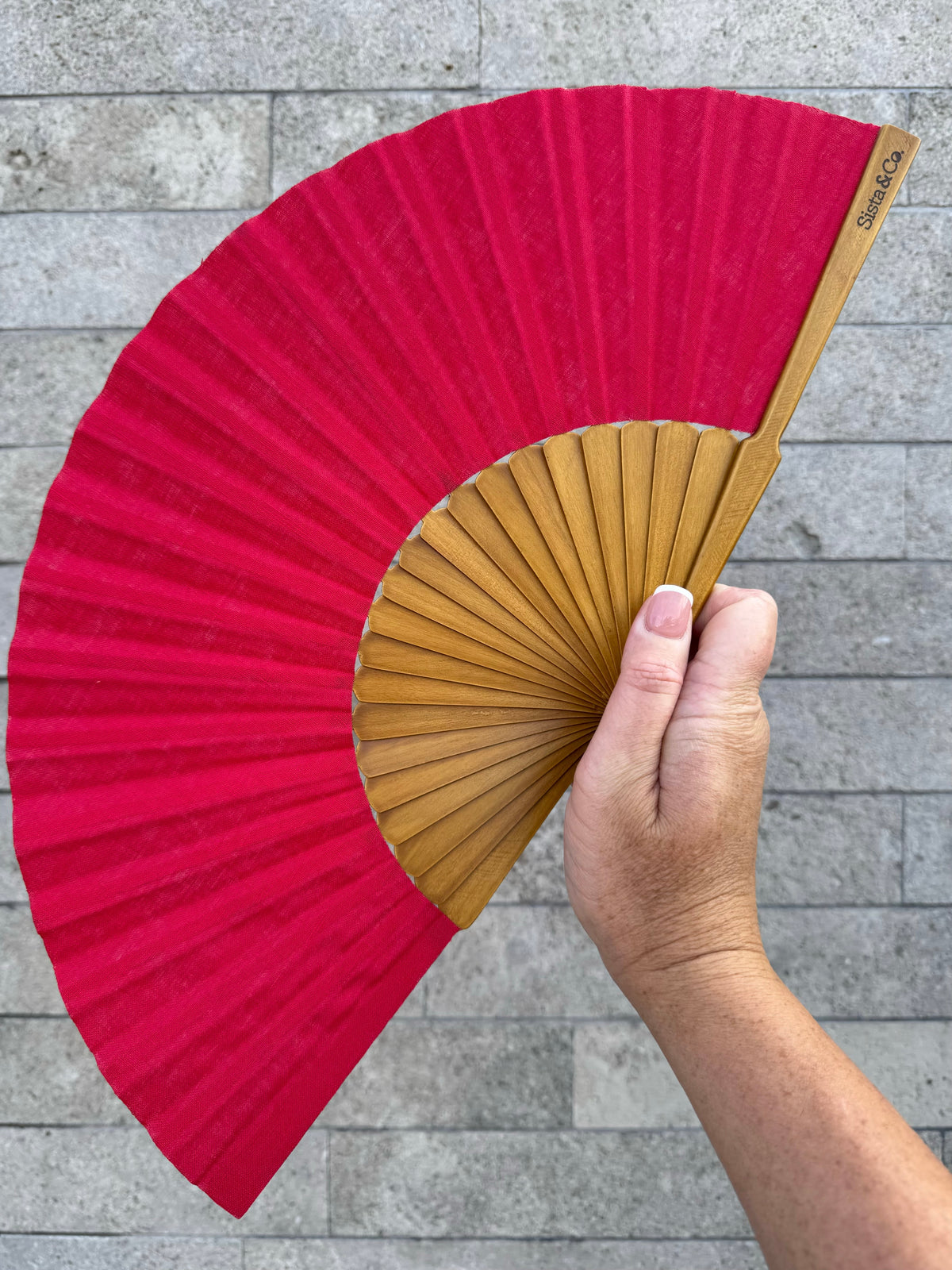 Crimson Linen Hand Fan