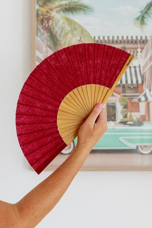Burgundy Linen Hand Fan