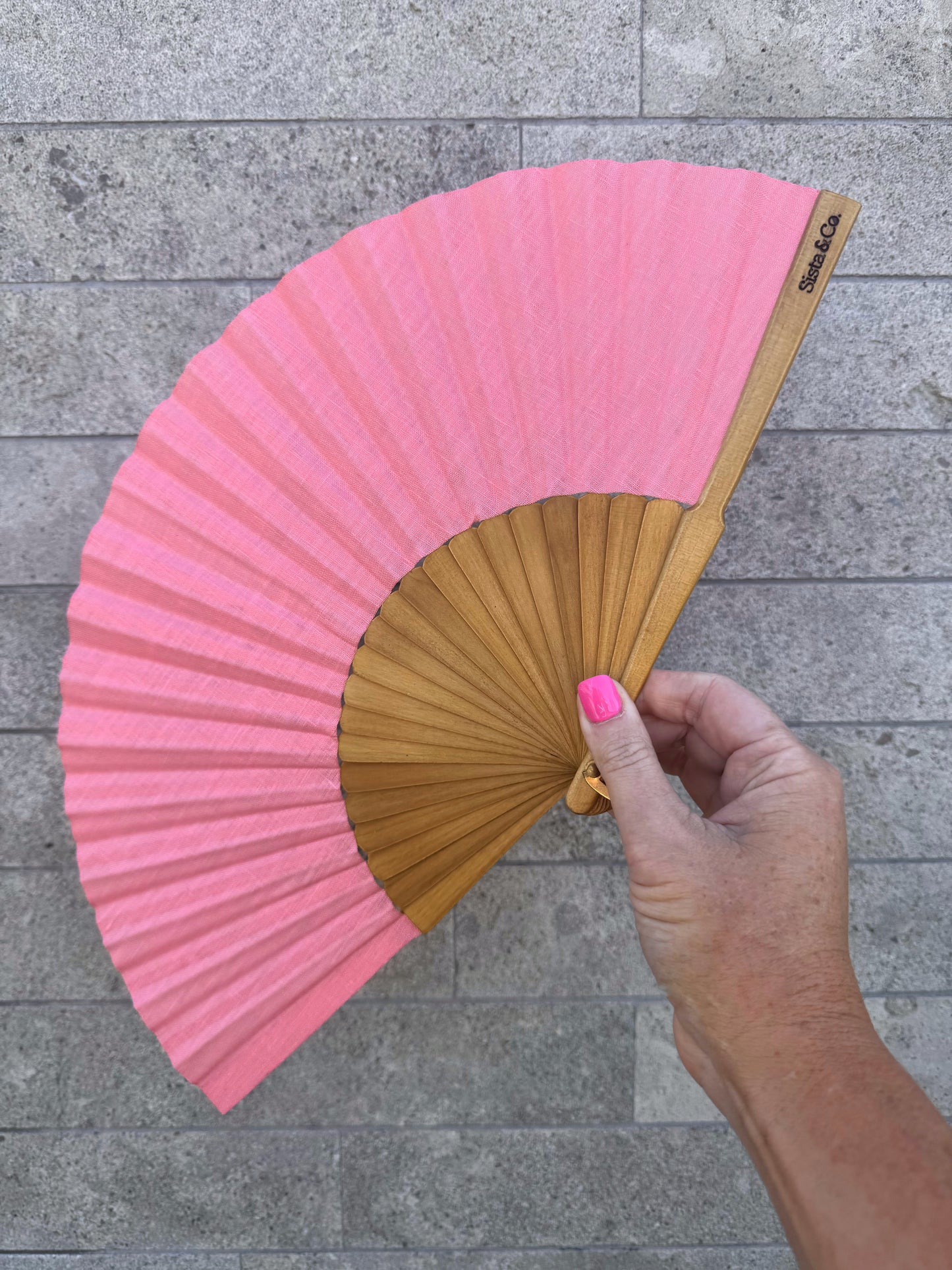 Pink Linen Hand Fan
