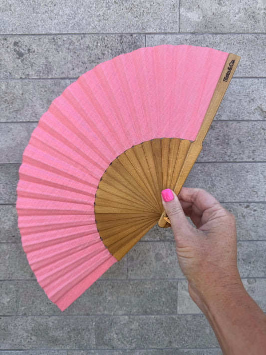 Pink Linen Hand Fan