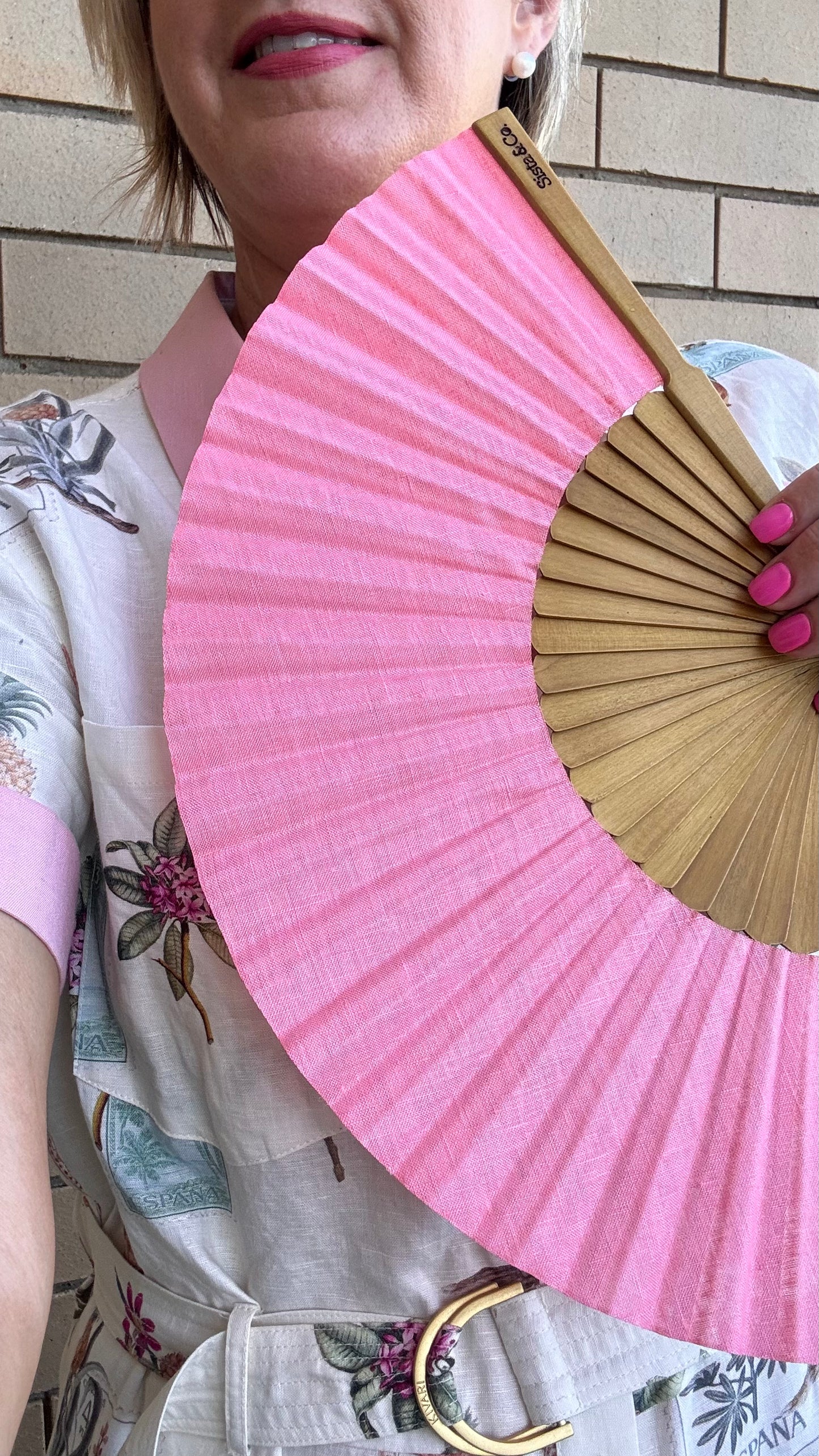 Pink Linen Hand Fan