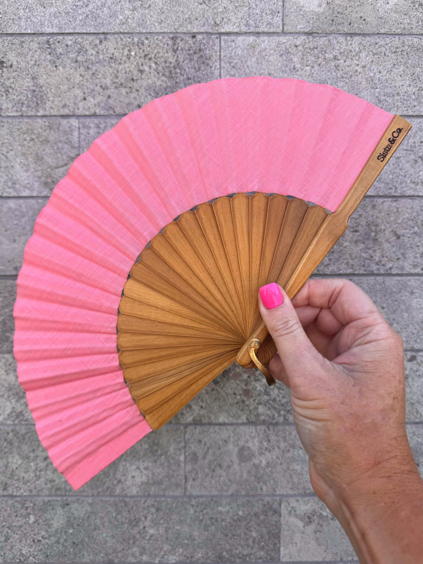 Pink Linen Hand Fan