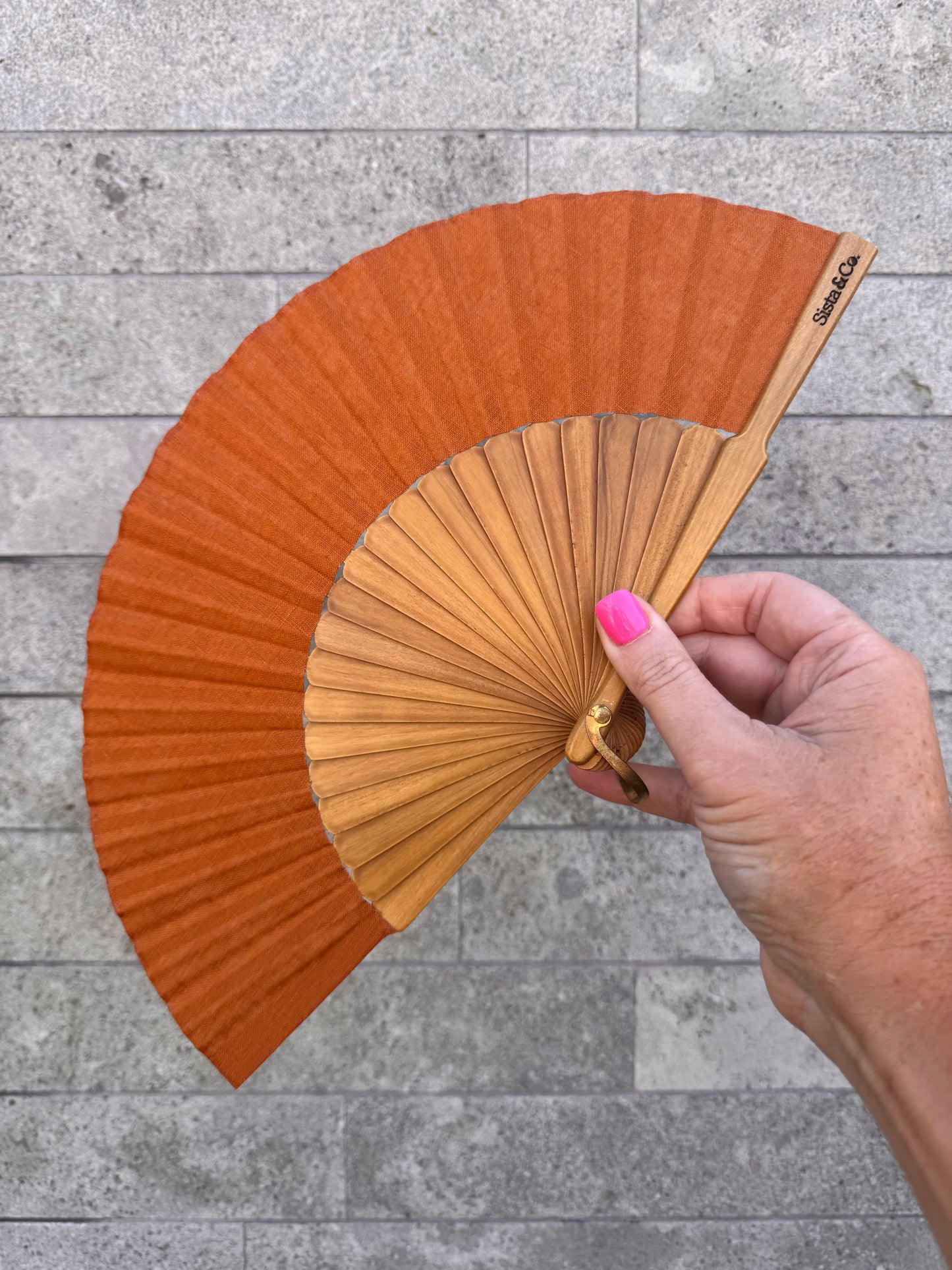 Rust Linen Hand Fan